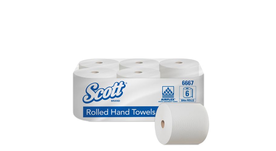 Scott rolhanddoek wit 1-laags 6x304 meter