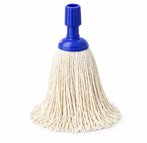 Minimop katoen 250 gram wit, steelverbinding blauw